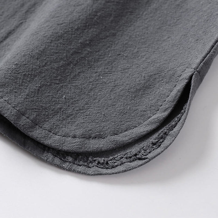 Koszula męska z bawełny Buddha Stones Casual Plain Color Dwa guziki Dekolt w serek Rękaw trzy czwarte