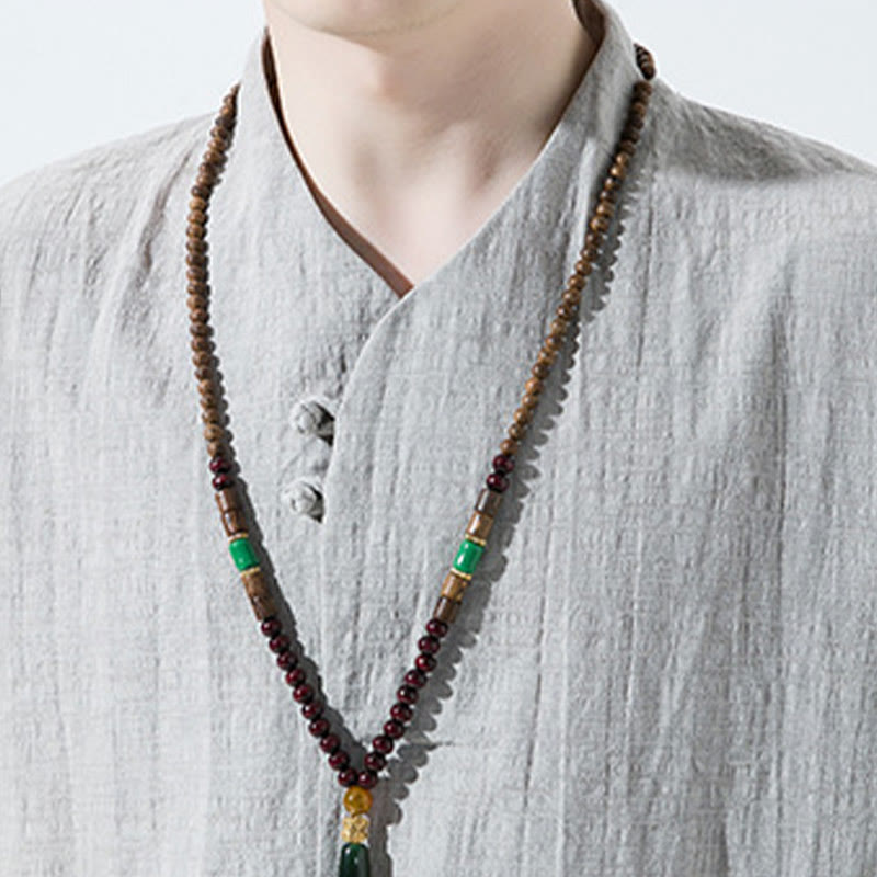 Koszula męska Buddha Stones Casual Solid Color Dwa guziki Dekolt w serek Rękaw trzy czwarte Bawełna Len