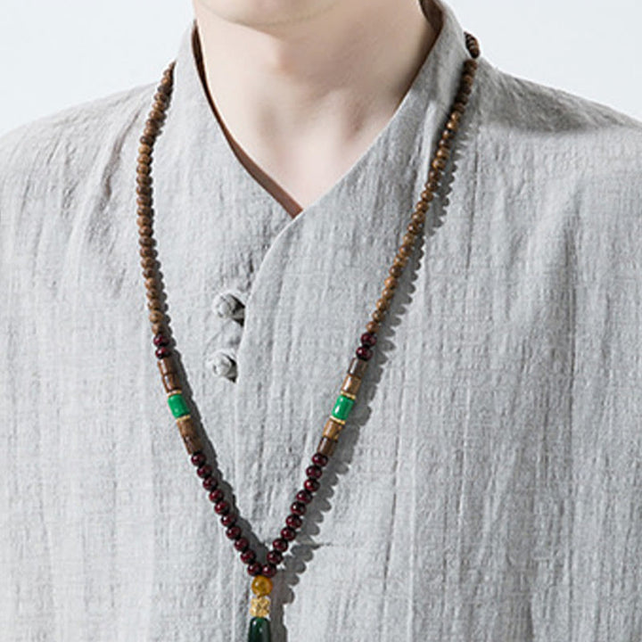 Koszula męska Buddha Stones Casual Solid Color Dwa guziki Dekolt w serek Rękaw trzy czwarte Bawełna Len