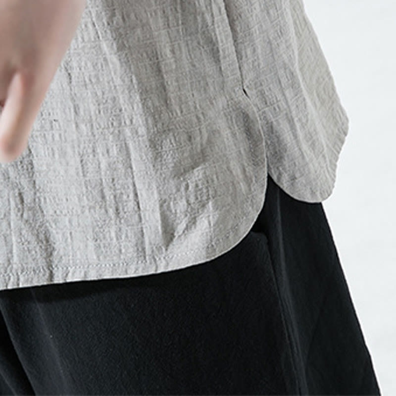 Koszula męska Buddha Stones Casual Solid Color Dwa guziki Dekolt w serek Rękaw trzy czwarte Bawełna Len - image 10