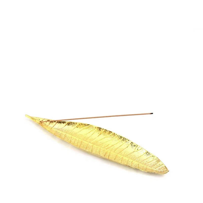 Buddha Stones Stop Orientalny Liść Uzdrawiający Kadzidło Palnik Dekoracja - Złoty liść 24,6*5,3*1,4 cm - image 5