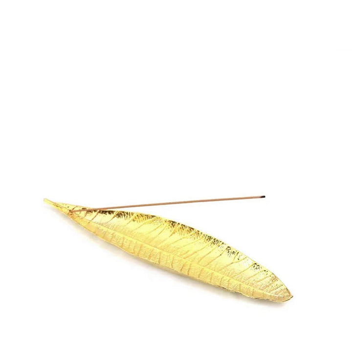 Buddha Stones Stop Orientalny Liść Uzdrawiający Kadzidło Palnik Dekoracja - Złoty liść 24,6*5,3*1,4 cm - image 5