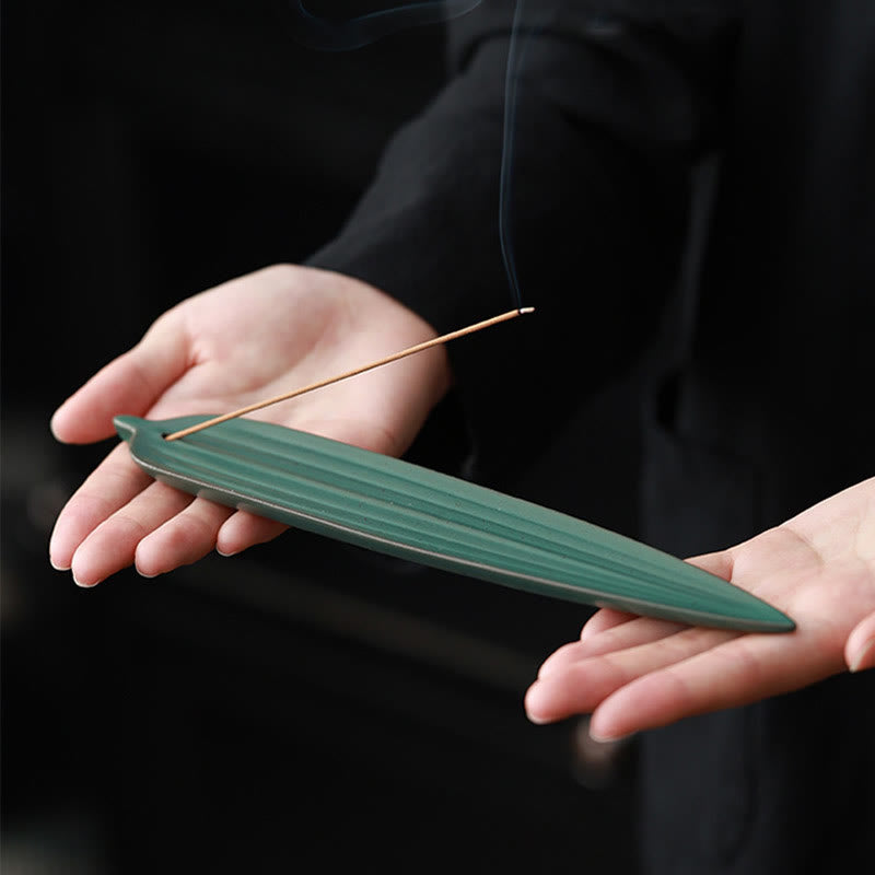 Buddha Stones Zielone Liście Bambusa Uzdrawiająca Ceramiczna Kadzielnica Dekoracja - image 5