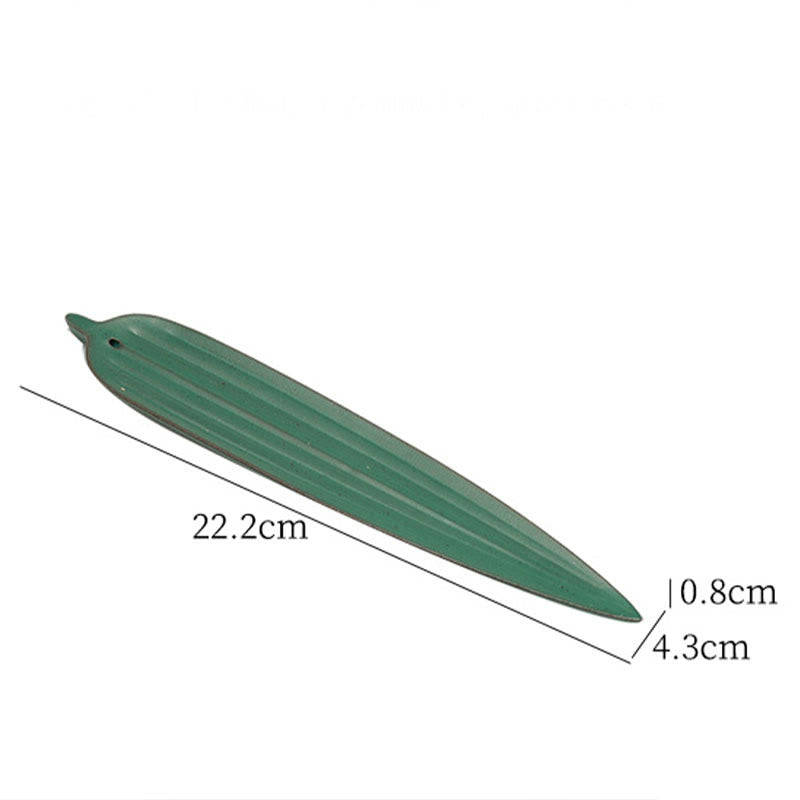 Buddha Stones Zielone Liście Bambusa Uzdrawiająca Ceramiczna Kadzielnica Dekoracja - image 4