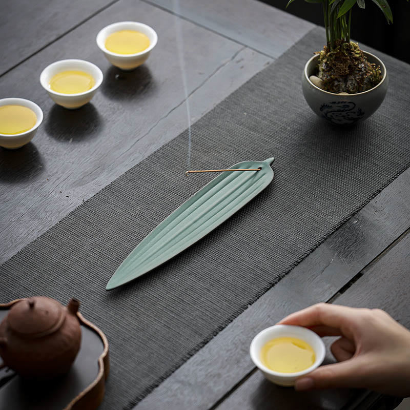 Buddha Stones Zielone Liście Bambusa Uzdrawiająca Ceramiczna Kadzielnica Dekoracja - image 2