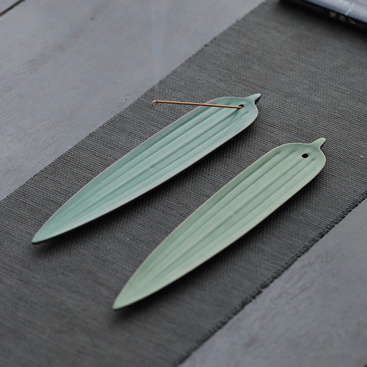 Buddha Stones Zielone Liście Bambusa Uzdrawiająca Ceramiczna Kadzielnica Dekoracja - image 10