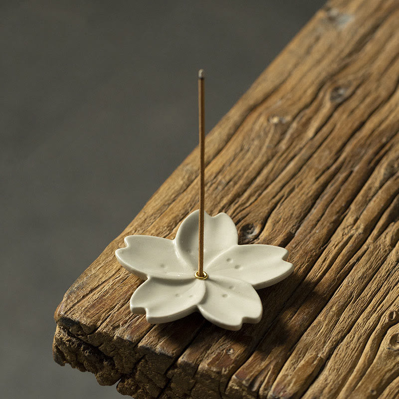 Buddha Stones Lotos Kwiat Wiśni Kwiat Śliwy Chryzantema Uzdrawiająca Ceramiczna Kadzielnica Dekoracja - Kwiat wiśni 7*7*0,5 cm - image 1