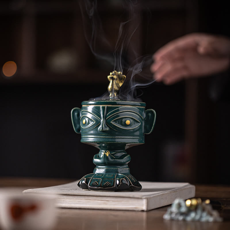 Buddha Stones Sanxingdui Uzdrawiająca ceramiczna kadzielnica Dekoracja biurka