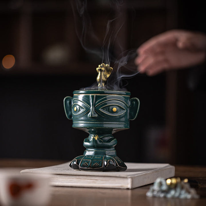 Buddha Stones Sanxingdui Uzdrawiająca ceramiczna kadzielnica Dekoracja biurka
