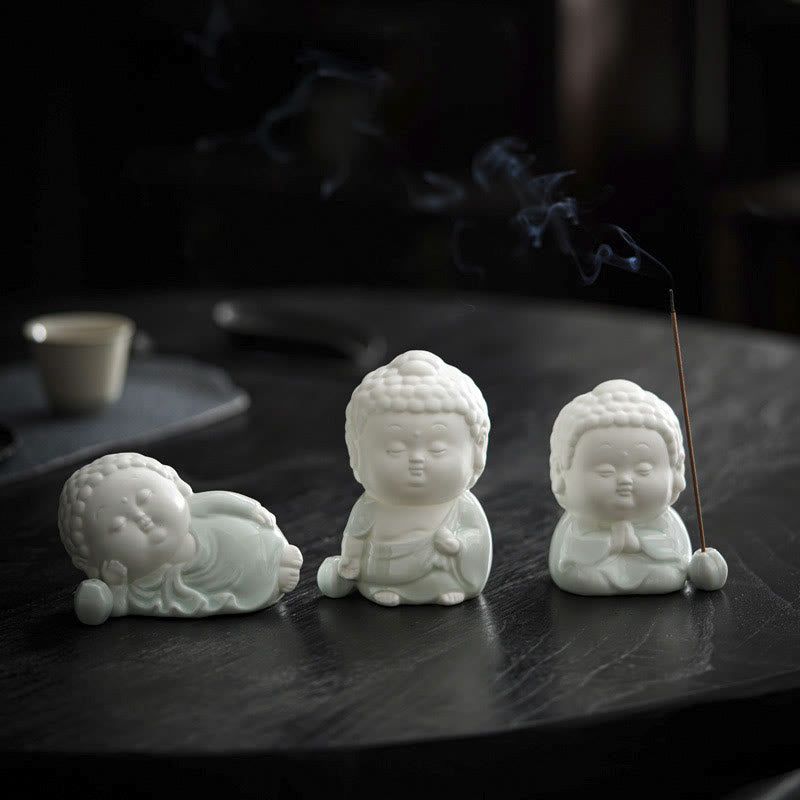 Buddha Stones Budda Siedzący Stojący Leżący Ceramiczny Uzdrawiający Kadzielnica Dekoracja Biurka