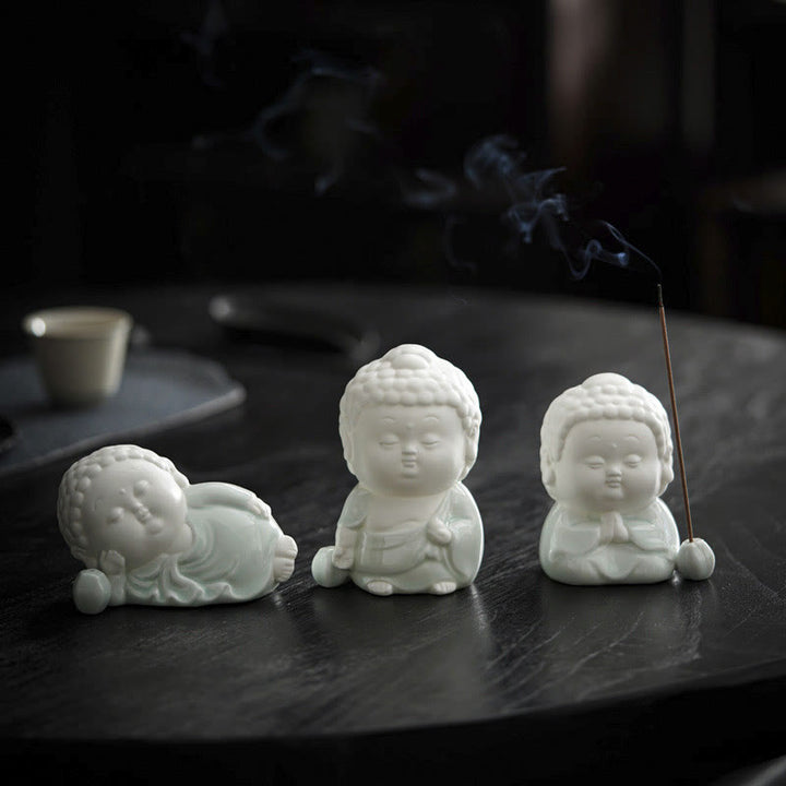Buddha Stones Budda Siedzący Stojący Leżący Ceramiczny Uzdrawiający Kadzielnica Dekoracja Biurka