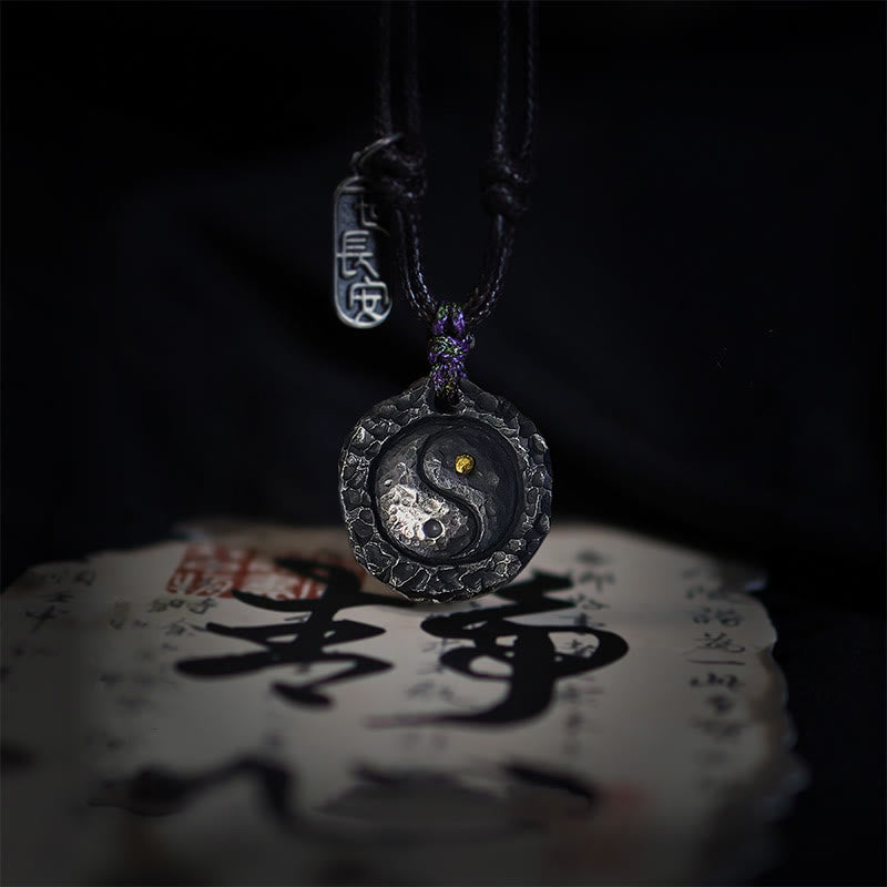 Buddha Stones 999 Sterling Silver Tai Chi Yin Yang Design Harmonia Naszyjnik Wisiorek - Srebro próby 999 YIN YANG (21*23*4 mm) - image 0