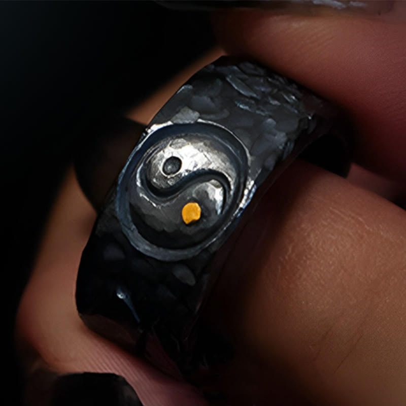 Pierścionek Buddha Stones ze srebra próby 999 Yin Yang Balance