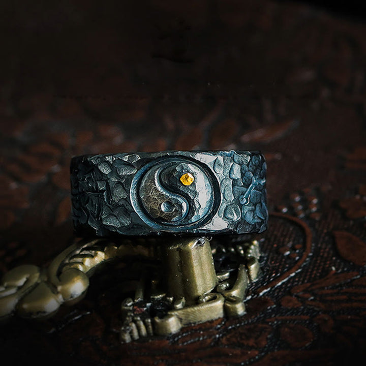 Pierścionek Buddha Stones ze srebra próby 999 Yin Yang Balance