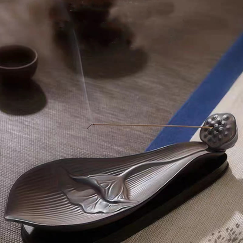 Buddha Stones Lotus Pod Zen Healing Brown Ceramic Stick Kadzidło Dekoracja - image 3