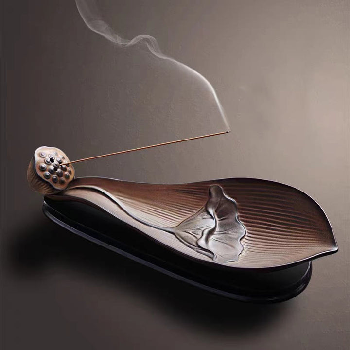 Buddha Stones Lotus Pod Zen Healing Brown Ceramic Stick Kadzidło Dekoracja