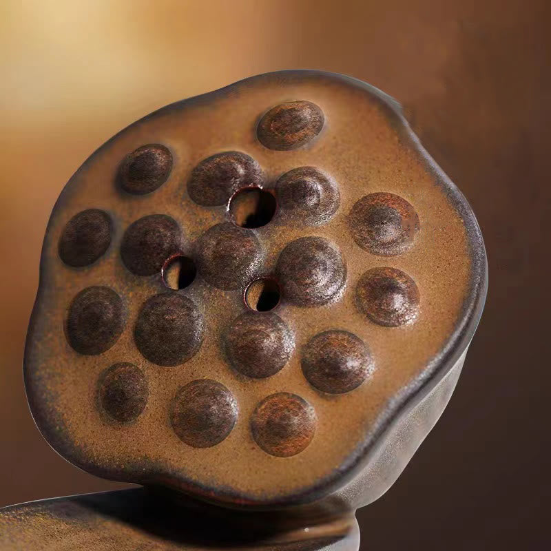 Buddha Stones Lotus Pod Zen Healing Brown Ceramic Stick Kadzidło Dekoracja