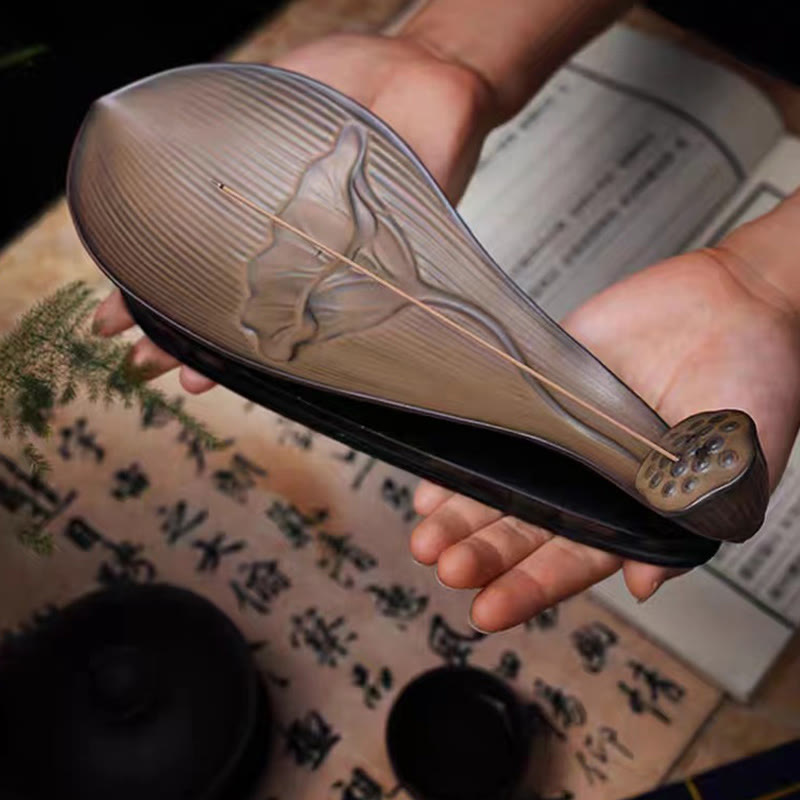 Buddha Stones Lotus Pod Zen Healing Brown Ceramic Stick Kadzidło Dekoracja - image 2