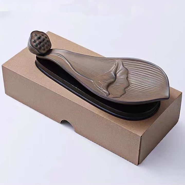 Buddha Stones Lotus Pod Zen Healing Brown Ceramic Stick Kadzidło Dekoracja