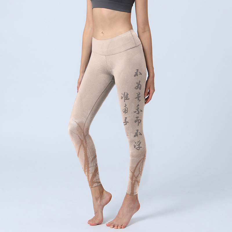 Leginsy do jogi damskie z nadrukiem kaligrafii i orchidei Buddha Stones Gym - PapayaWhip - US18, UK/AU22, EU50 (4XL) - image 1