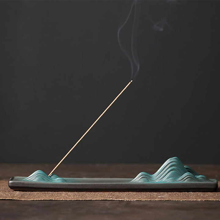 Buddha Stones Księżyc Królik PiXiu Góra Uzdrawiająca Ceramiczna Kadzielnica Dekoracja - Góra 23,6*4,1*3,4 cm - image 17