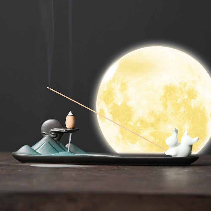 Buddha Stones Księżyc Królik PiXiu Góra Uzdrawiająca Ceramiczna Kadzielnica Dekoracja - image 4