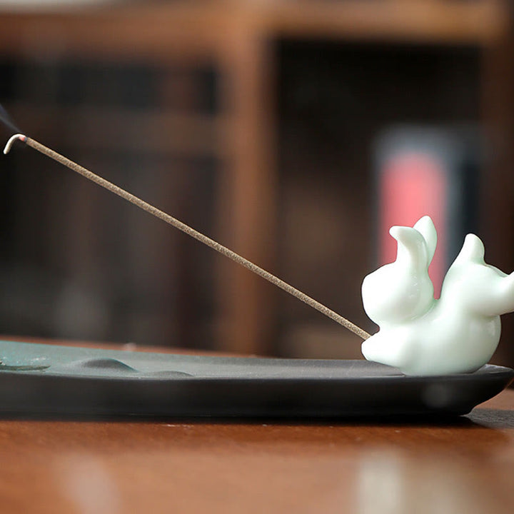 Buddha Stones Księżyc Królik PiXiu Góra Uzdrawiająca Ceramiczna Kadzielnica Dekoracja - image 7