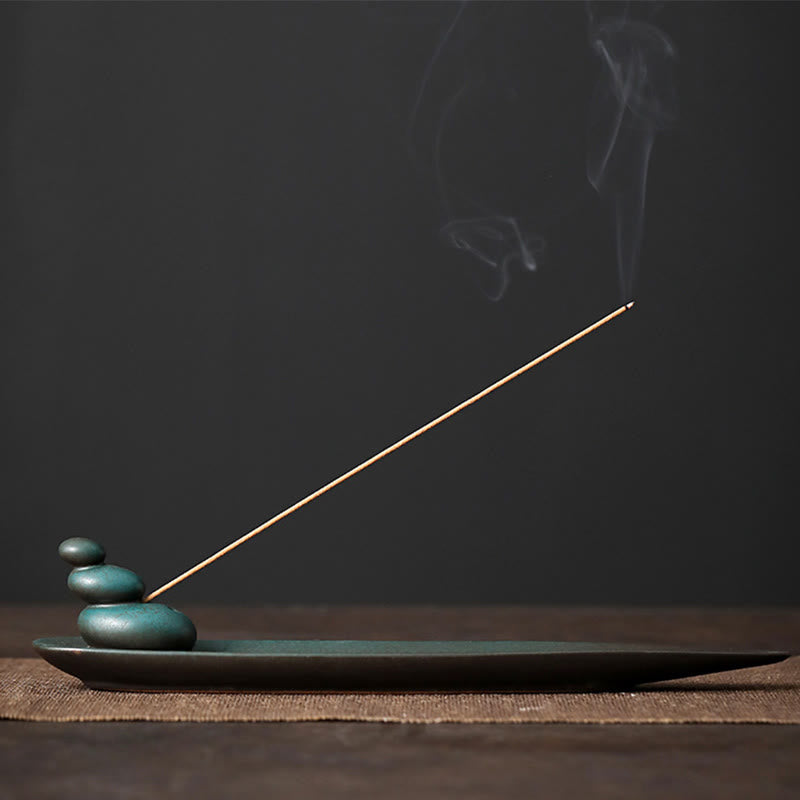 Buddha Stones Trzy Kamienie Fale Motyl Bambus Uzdrawiający Ceramiczny Patyk Kadzidło Dekoracja - Trzy kamienie 24,2*4,6*5,6 cm - image 0