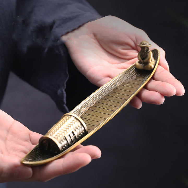 Buddha Stones, łódź rybaka, stop, uchwyt na kadzidełka, uzdrawiający palnik kadzideł, dekoracja - image 1