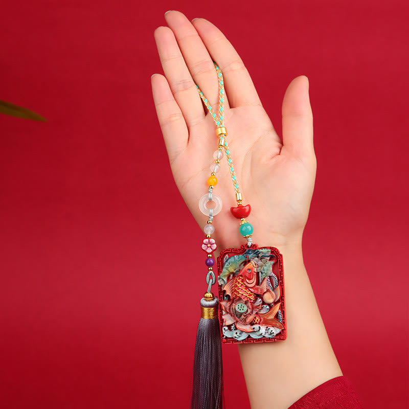 Buddha Stones Naturalne Ryby Koi Cynober Lotos Projekt Błogosławieństwo Pokoju Klamra Samochód Wisząca Dekoracja