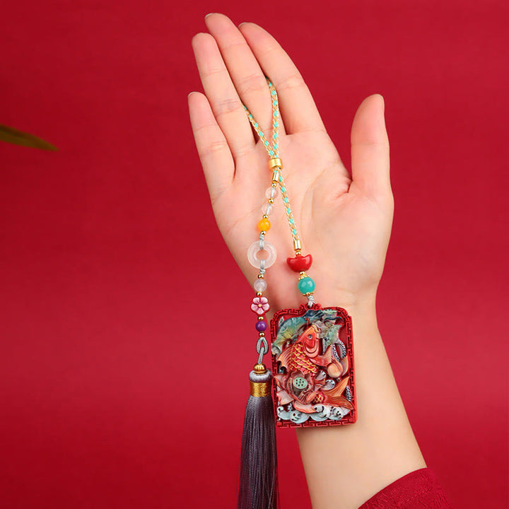 Buddha Stones Naturalne Ryby Koi Cynober Lotos Projekt Błogosławieństwo Pokoju Klamra Samochód Wisząca Dekoracja