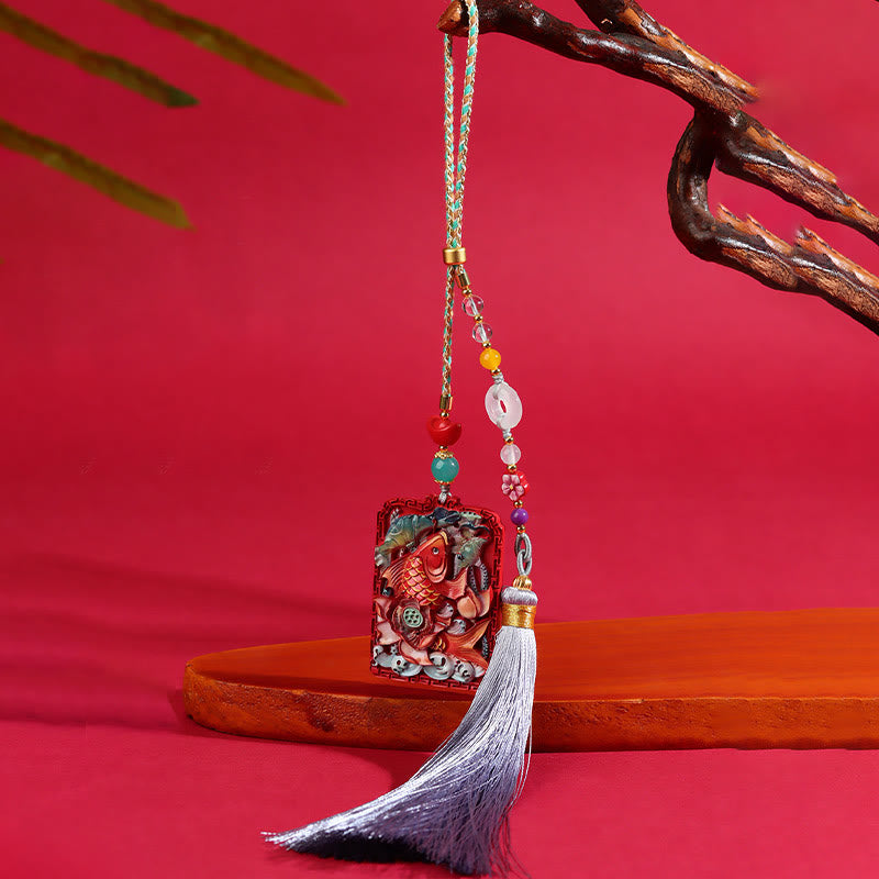 Buddha Stones Naturalne Ryby Koi Cynober Lotos Projekt Błogosławieństwo Pokoju Klamra Samochód Wisząca Dekoracja