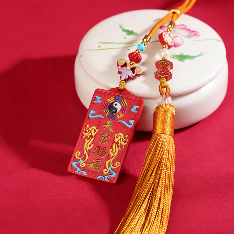 Buddha Stones Naturalne Cynober Bagua Yin Yang Fu Charakter Błogosławieństwo Wisząca Dekoracja Samochodowa