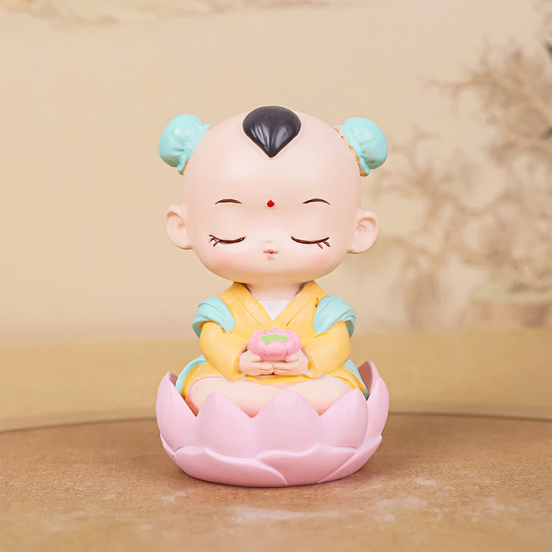 Buddha Stones Medytacja Awalokiteśwara Lotos Chłopiec Dziewczyna Żywica Statua Harmonia Dekoracja Domu