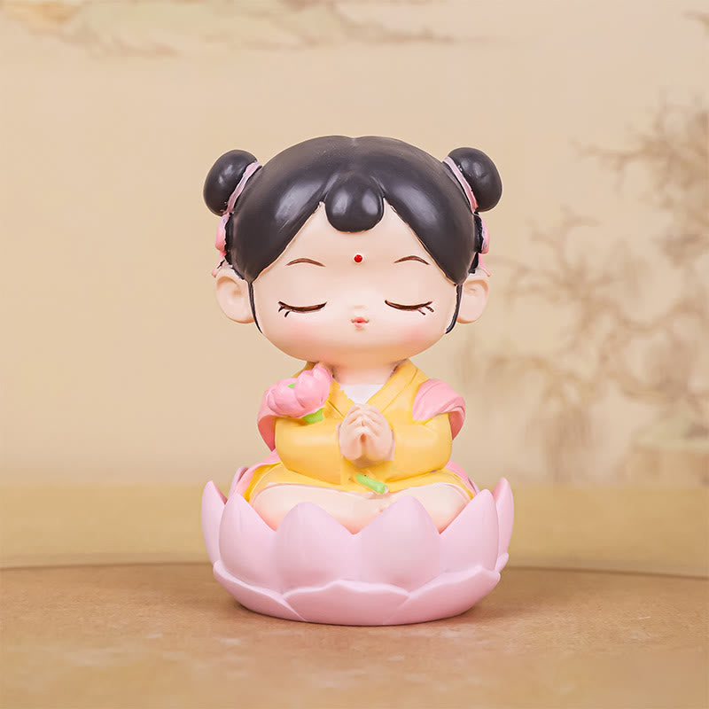 Buddha Stones Medytacja Awalokiteśwara Lotos Chłopiec Dziewczyna Żywica Statua Harmonia Dekoracja Domu