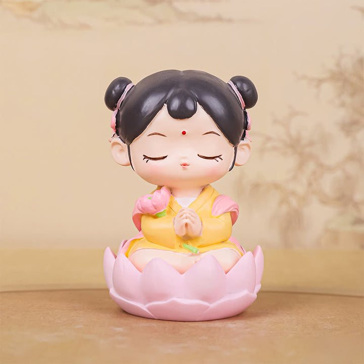 Buddha Stones Medytacja Awalokiteśwara Lotos Chłopiec Dziewczyna Żywica Statua Harmonia Dekoracja Domu