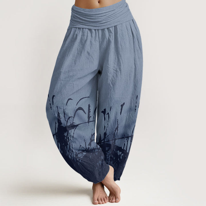 Spodnie haremowe damskie z elastycznym pasem i wzorem dzikiej trawy w Buddha Stones - Chaber niebieski - US22, UK/AU26, EU54 (6XL) - image 5
