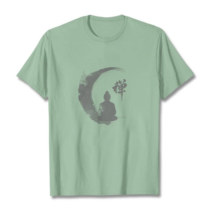 Koszulka z nadrukiem Buddha Stones Buddy Medytujący Budda Wzór Bawełna T-shirt - Jasnozielony - 2XL - image 13
