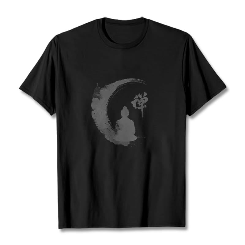 Koszulka z nadrukiem Buddha Stones Buddy Medytujący Budda Wzór Bawełna T-shirt - Czarny - 2XL - image 4