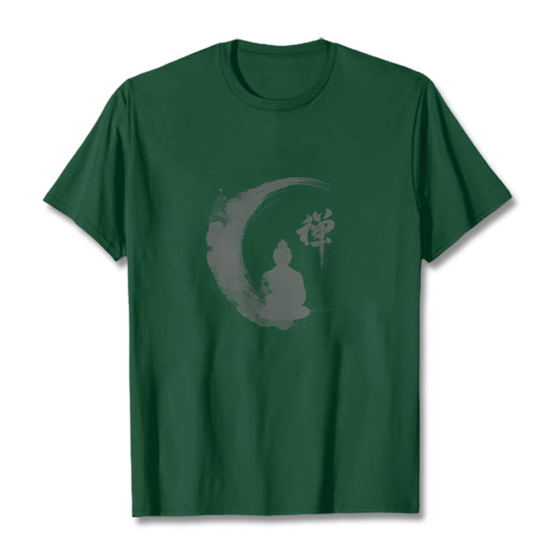 Koszulka z nadrukiem Buddha Stones Buddy Medytujący Budda Wzór Bawełna T-shirt - Leśna zieleń - 2XL - image 11