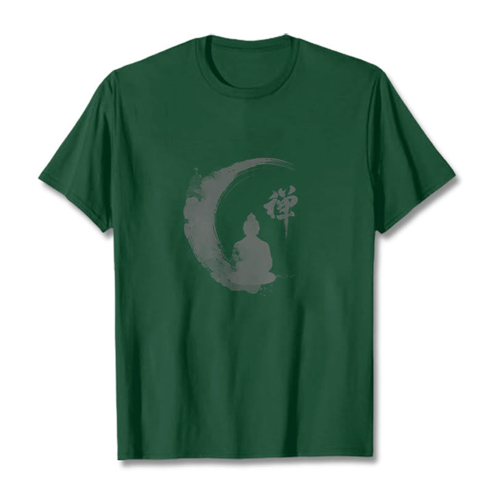 Koszulka z nadrukiem Buddha Stones Buddy Medytujący Budda Wzór Bawełna T-shirt - Leśna zieleń - 2XL - image 11