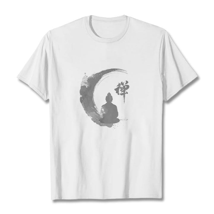 Koszulka z nadrukiem Buddha Stones Buddy Medytujący Budda Wzór Bawełna T-shirt - Biały - 2XL - image 0