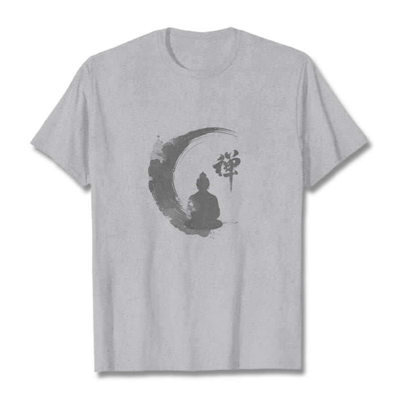 Koszulka z nadrukiem Buddha Stones Buddy Medytujący Budda Wzór Bawełna T-shirt - Jasnoszary - 2XL - image 19