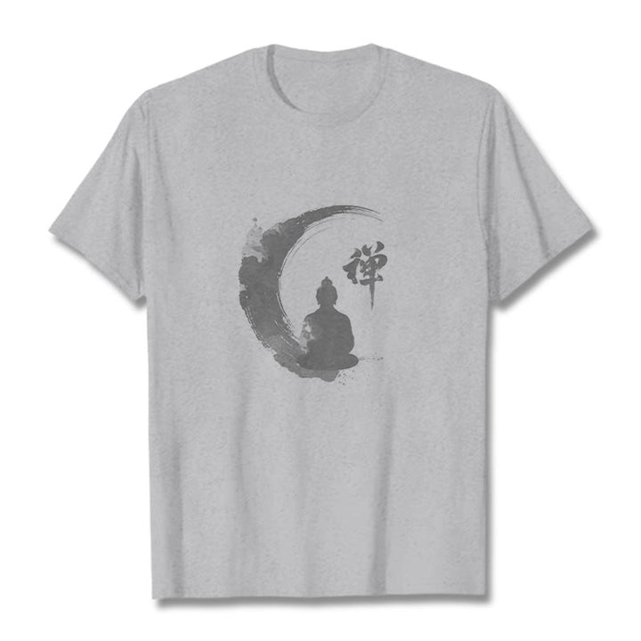Koszulka z nadrukiem Buddha Stones Buddy Medytujący Budda Wzór Bawełna T-shirt - Jasnoszary - 2XL - image 19