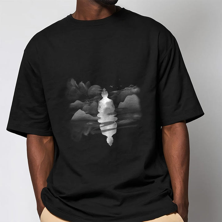 Buddha Stones Medytujący Budda Siedzący W Górach Wzór Bawełniana Koszulka T-shirt - image 3