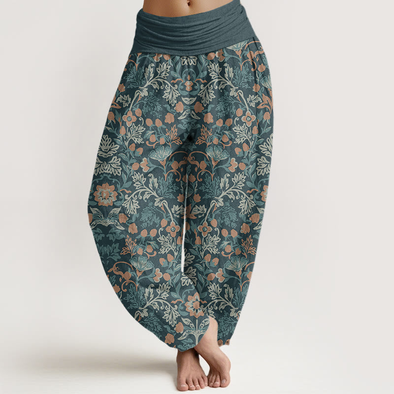 Buddha Stones Casual Flower Vine Leaves Pattern Damskie spodnie haremowe z elastyczną talią - LightSlateGray - US22, UK/AU26, EU54 (6XL) - image 1