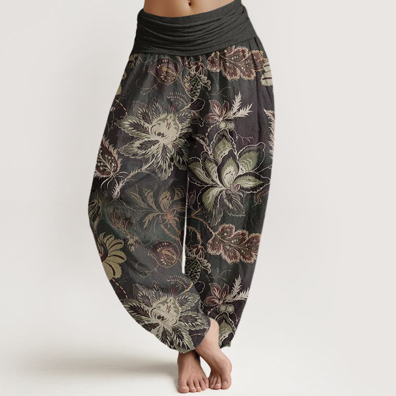 Buddha Stones Casual Floral Leaves Damskie Spodnie Harem Elastyczna Talia - DimGray - US22, UK/AU26, EU54 (6XL) - image 1