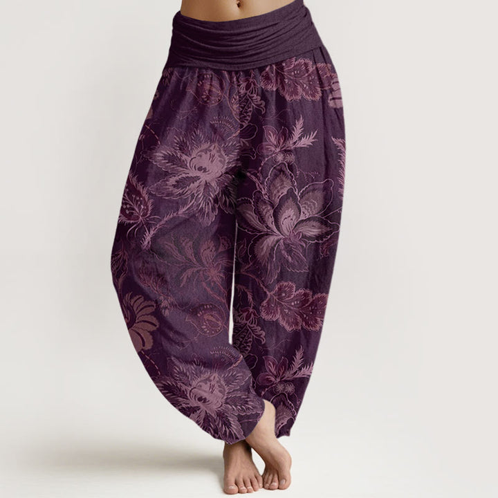 Spodnie haremowe damskie z elastyczną talią i bawełnianymi, swobodnymi, kwiatowymi Buddha Stones - Fioletowy - US22, UK/AU26, EU54 (6XL) - image 7