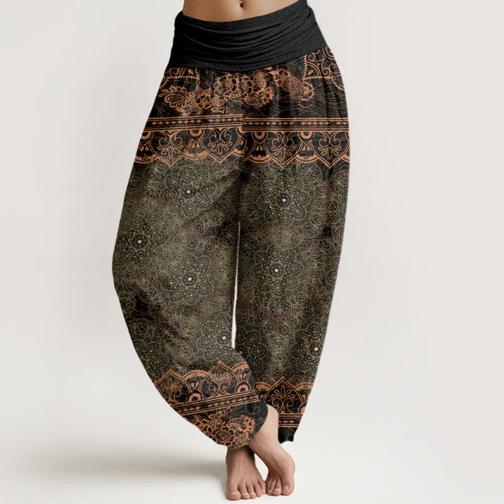 Buddha Stones Eleganckie Kwiaty Mandali Projekt Damskie Spodnie Harem Elastyczny Pas - Oliwkowy - US22, UK/AU26, EU54 (6XL) - image 8