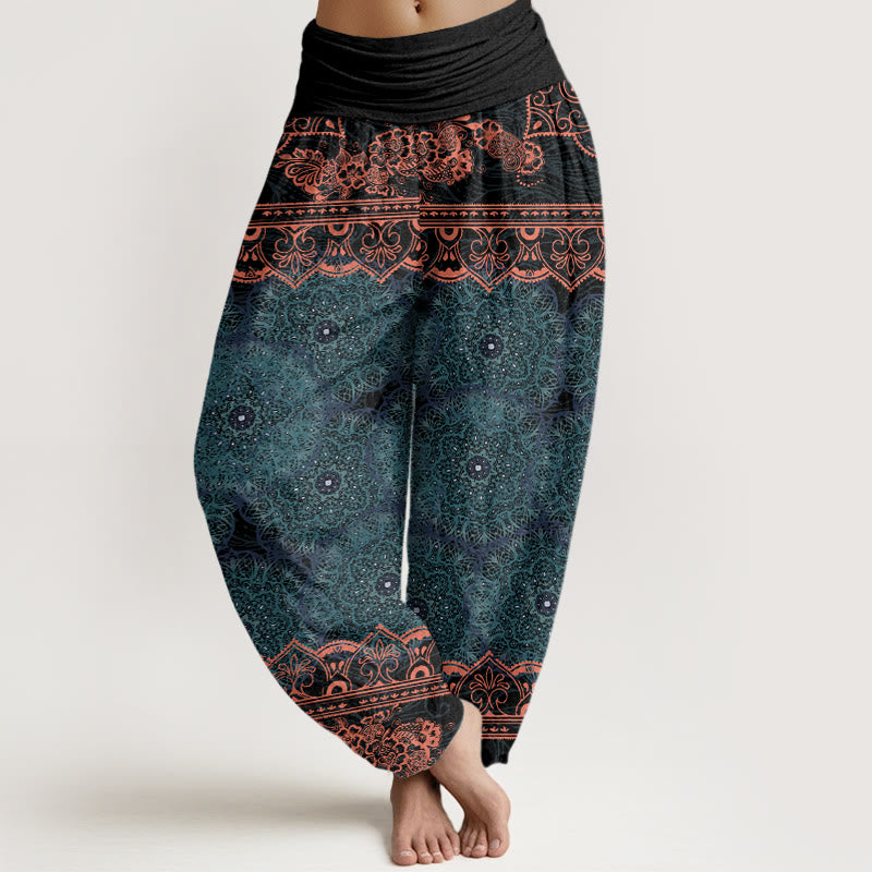 Buddha Stones Eleganckie Kwiaty Mandali Projekt Damskie Spodnie Harem Elastyczny Pas - Ciemnocyjanowy - US22, UK/AU26, EU54 (6XL) - image 1